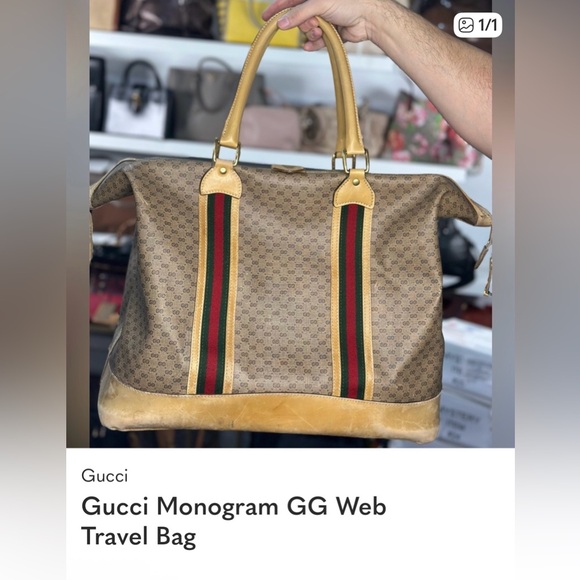 Vintage Authentic Gucci Monogram GG Web Travel Bag Red/Green Stripes EUC - Picture 14 of 16